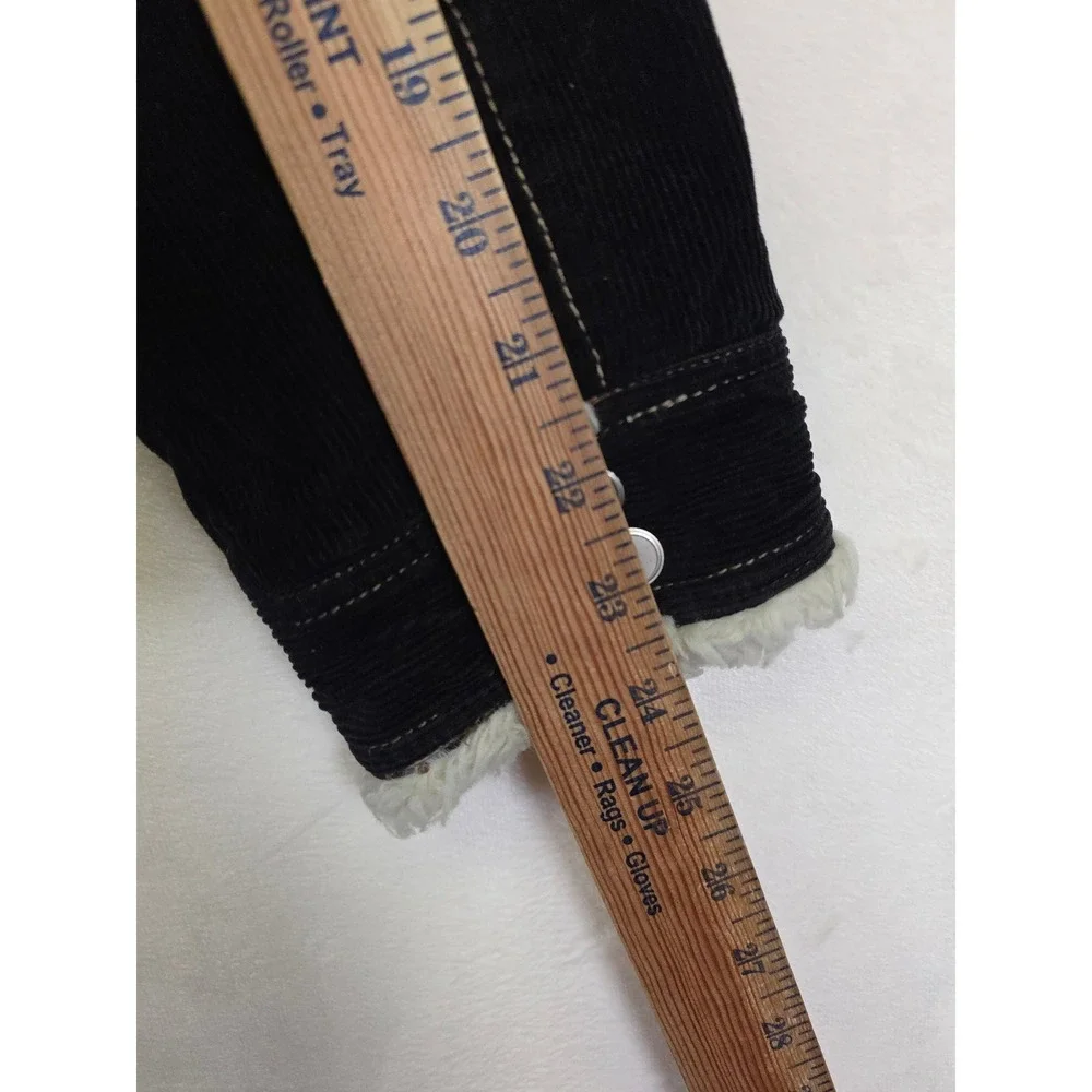 Y2K French Cuff Corduroy Jacket‎ Womens L Black Sherpa Lined Grunge Cozy Fall
